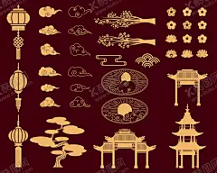 春节花纹合集 【酷图网】春节花纹,中国元素,吉祥元素,新年,灯笼,梅花,荷花,春节灯笼,祥云,云纹,古代建筑,牌坊,迎客松,树枝