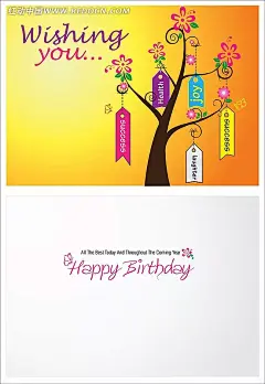 精美生日贺卡模板矢量素材标签牌|贺卡|贺卡模板|贺卡设计|花朵|花卉|精美|模板|生日贺卡|矢量设计模板|矢量素材|树木剪影|英文字母