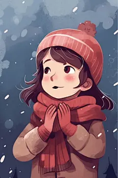 AI数字艺术卡通原创女孩大寒插画