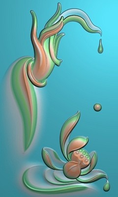 佛手莲花滴水浮雕图 灰度图 玉雕挂件 精...