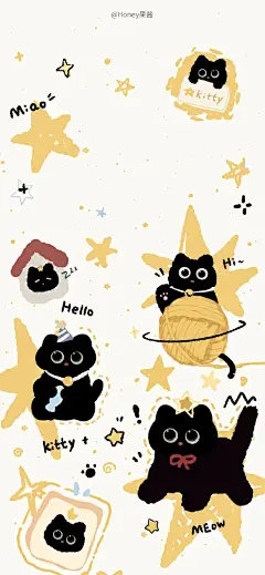 大眼萌小黑猫手机壁纸【原创】 - 小红书