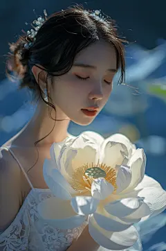 AI数字艺术春季鲜花少女肖像人物摄影图