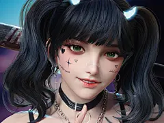 可爱女孩马尾辫 绿色眼睛 3d 平板电脑iPad高清壁纸_彼岸图网