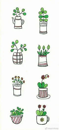 【小盆栽简笔画】一组可爱又简单的小盆栽手绘简笔画，简直是哄娃利器！父母们学起来，带孩子一起画小盆栽吧！ ​ ​​​​