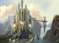《魔兽世界：巫妖王之怒》乌特嘉德要塞原画：与游戏中的建筑有少许不 同，这是巫妖王之怒的早期原画，从中可以隐约看到许多指环王的美术元素被融 汇在这座建筑中。