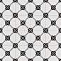 This may contain: a black and white tiled floor with an interesting design in the middle, as well as squares