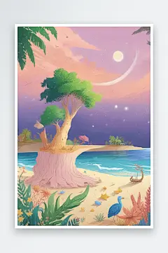 银河星光照耀下的沙滩奇景-众图网