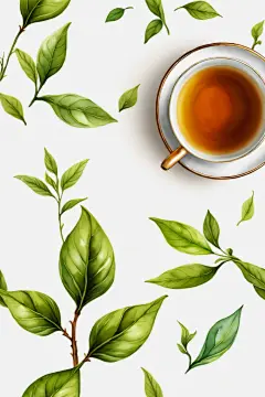 手绘文艺嫩绿清香可口茶叶插画