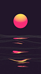 1080x1920 Retrowave, sunrise, reflections, sea, clear sky, dark wallpaper