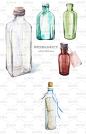 水彩梦幻酒瓶漂流瓶许愿瓶玻璃瓶透明浪漫jpg高清平面设计素材-淘宝网