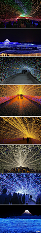 这是位于日本桑名市长岛的一座植物园内，7百万盏LED彩灯将整个植物花园和观光隧道装扮的五彩斑斓，犹如星空密布一般的时光隧道！想身临其境吗?→http://t.cn/zlQqtUH