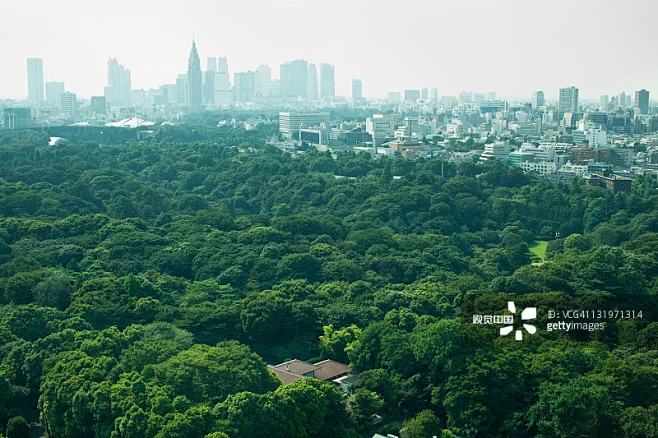高视角,城市天际线,夏天,东京,园林正版图片素材-花瓣网