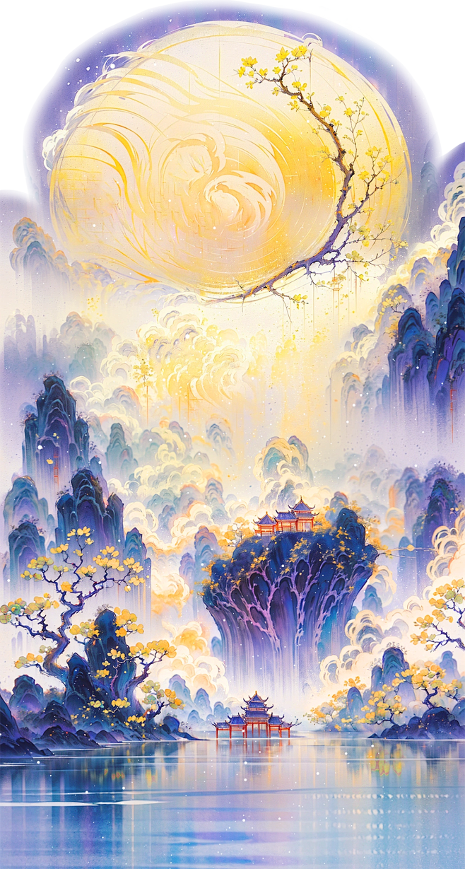 中秋 中式 山水 紫色 中秋节 背景 p...