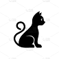 可爱的,猫,黑色,图标,小的,动物,婴儿,标签,坐,剪影