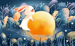 元素中秋节设计元素玉兔送福插画图片