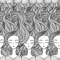 女孩,四方连续纹样,插画,注视镜头,分离着色,创造力,华丽的,肖像,图像,卷发