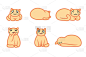 Set of six vector cats in kawaii style.