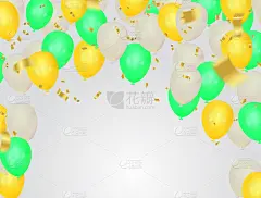 庆祝背景气球和绿色五彩纸屑矢量插图