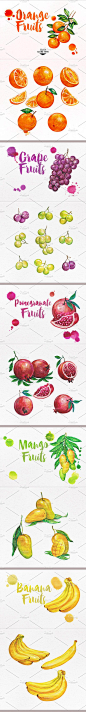 手绘水彩水果蔬菜食物食品苹果梨菠萝香蕉 PSD设计元素  (2)