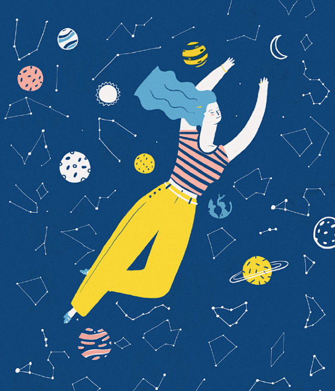 #插画狂想# 十二星座插画，星球+女孩为...