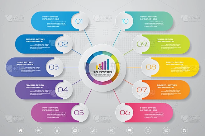 10 steps simple&editable process chart infographic素材-花瓣网