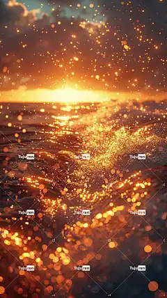 日落 海洋 金的 波浪 闪闪发光的 水 海 光 反射 辉光