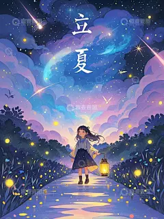 浪漫星河立夏手绘插画