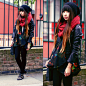 H&M Beanie, Gina Tricot Snood, H&M Faux Leather Jacket, Kimono, River Island Black Skinny Jeans, Topshop Studded Boots