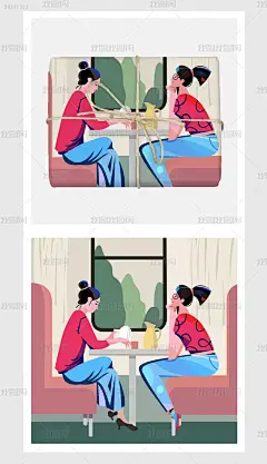 粉红手绘卡通小清新女孩风景插画