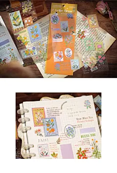 复古手写烫金英文立体镭射pet贴纸 手绘小王子花卉装饰手账贴画-淘宝网