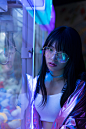 NEON x SING GIRL : The rebellious girl in the game room. with neon light