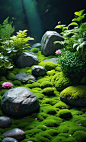 00130-4052759175-instagram photo,Hyperrealism,cinematic,realistic,4K,the rocks are covered with moss,surrounded by some strange green plants and