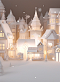 A christmas village in paper format showing snow, in the style of soft tonal transitions, 32k uhd, ethereal illustrations, light gray and light amber, animated illustrations, calming effect, light white and white