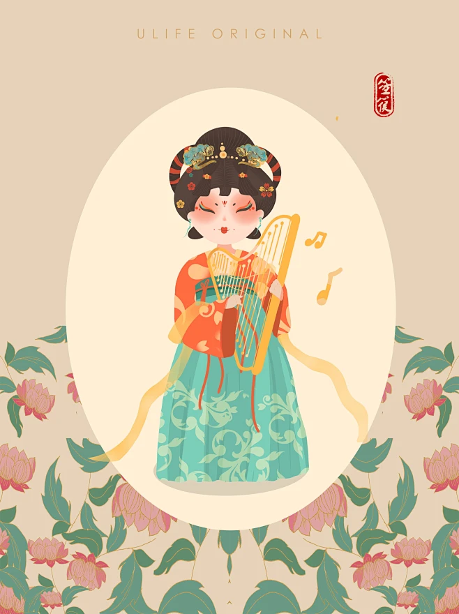 古代仕女箜篌 -花瓣网