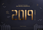 2019年数字创意立体字体设计高端新年猪年海报05模板平面设计