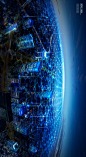 现代城市数字网络城市蓝色光效主题科技海报PSD分层设计素材