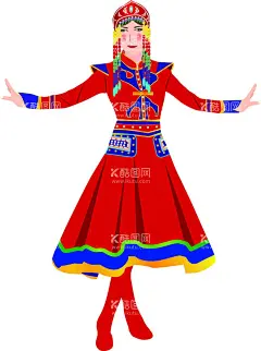少数民族蒙古人  - 源文件下载【酷图网】卡通人物,手绘人物,蒙古族,蒙古元素,跳舞少女,少数民族,民族服饰,