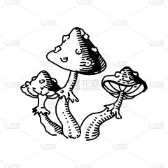 矢量插图。毒蕈之一种蘑菇。毒伞蝇木耳。手绘涂鸦。卡通草图。贺卡，海报，徽章的装饰