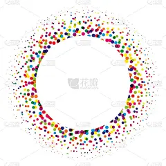 一圈彩色的小点散落在周围。现代设计的半色调元素。矢量图