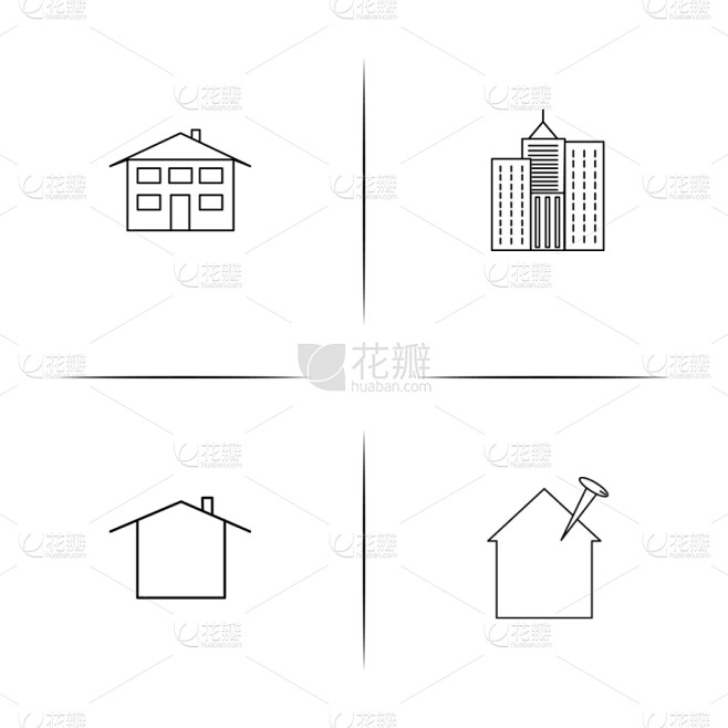 直的,建筑业,图标,建筑体,极简构图,矢量,房屋,图像,标志,石洞壁画