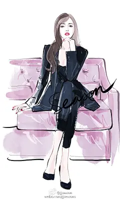 #jjseason插画# #season时尚插画# ----- @唐嫣 酷黑@MaxMara品牌官方微博 女王范演绎@我们的街拍时刻 时尚大片。O甜美女神唐嫣 ​​​​