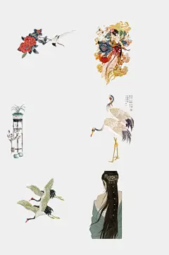 白鹤中国古风工笔画花卉植物免抠素材-众图网