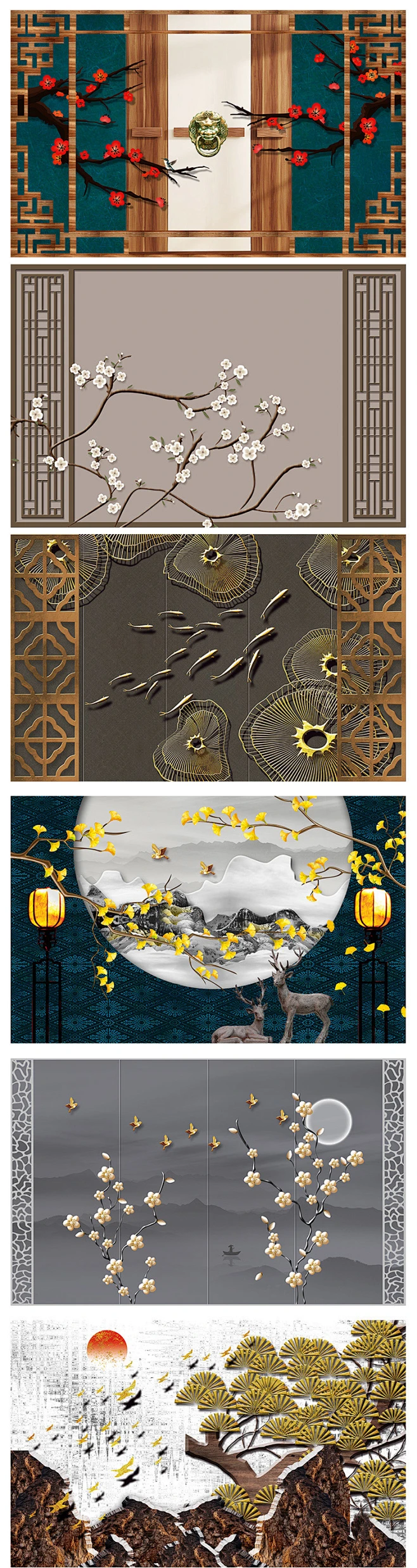 中式古典装饰画植物鲜花动物风景立体古典木窗元素海报PSD素材-花瓣网