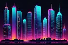 唯美渐变霓虹城市风景插画背景图