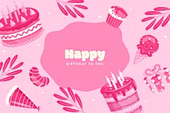 卡通可爱粉色儿童女孩生日蛋糕气球彩旗派对插画海报ai设计素材-淘宝网