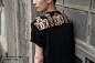 有时又一原创设计师男装品牌 新款夏装 黑色拼接花纹 圆领短袖t恤 设计师品牌 2013