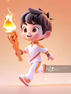 【AI数字艺术】运动员奔跑着传递火炬的3D人物插画图片素材