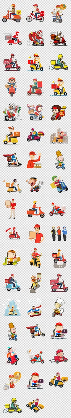 卡通手绘送外卖小哥美食餐饮海报PNG素材