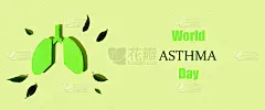 世界哮喘日概念。宣传海报，以健康的人体肺部和绿色树叶为背景，以橄榄为背景。横幅