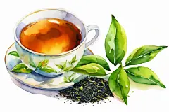 清新手绘回甘无穷的茶叶图片插画